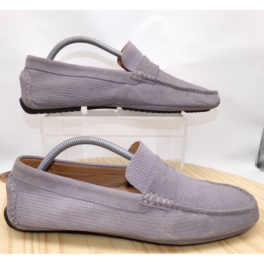 Flag Ltd Nappa Glove Driving Shoes Mens Gray Sz 9.5 M Slip On Suede Perf Leather